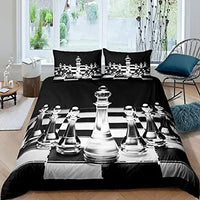 HKM-085587 Modern Striped Chess Pattern Quilt Cover Set - Multiple Sizes Available, Three-Piece and Two-Piece Options