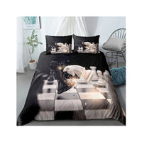 HKM-085587 Modern Striped Chess Pattern Quilt Cover Set - Multiple Sizes Available, Three-Piece and Two-Piece Options
