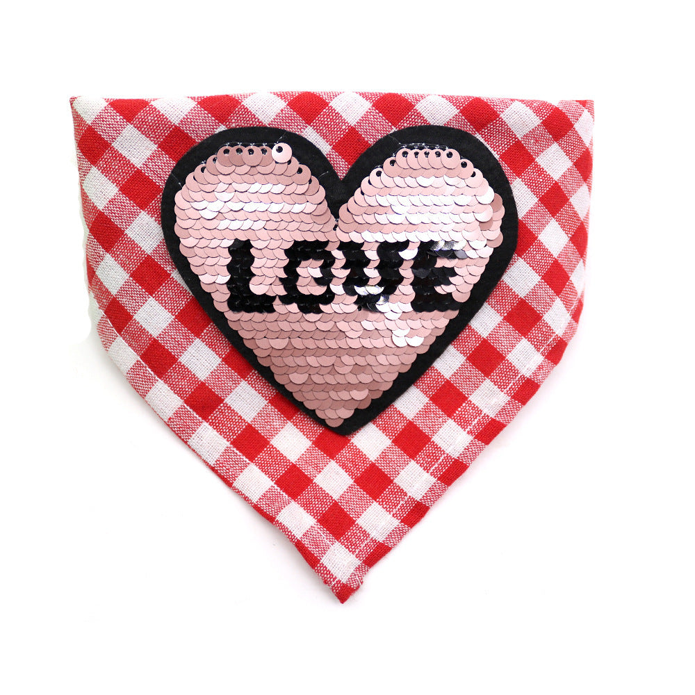 HKM-085587 Pet Dog Valentine's Day Triangle Towel for All Seasons - Love & Lips Design
