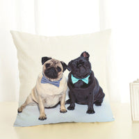 HKM-085715 Mediterranean Style Cotton Linen Pillow Cover - Lazy Pug Design, 45x45 cm