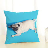 HKM-085715 Mediterranean Style Cotton Linen Pillow Cover - Lazy Pug Design, 45x45 cm