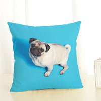 HKM-085715 Mediterranean Style Cotton Linen Pillow Cover - Lazy Pug Design, 45x45 cm