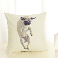 HKM-085715 Mediterranean Style Cotton Linen Pillow Cover - Lazy Pug Design, 45x45 cm