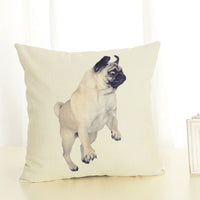 HKM-085715 Mediterranean Style Cotton Linen Pillow Cover - Lazy Pug Design, 45x45 cm