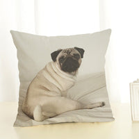 HKM-085715 Mediterranean Style Cotton Linen Pillow Cover - Lazy Pug Design, 45x45 cm