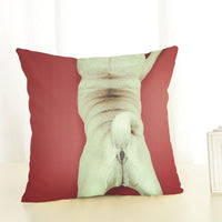HKM-085715 Mediterranean Style Cotton Linen Pillow Cover - Lazy Pug Design, 45x45 cm