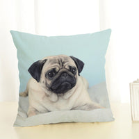 HKM-085715 Mediterranean Style Cotton Linen Pillow Cover - Lazy Pug Design, 45x45 cm