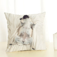 HKM-085715 Mediterranean Style Cotton Linen Pillow Cover - Lazy Pug Design, 45x45 cm