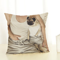 HKM-085715 Mediterranean Style Cotton Linen Pillow Cover - Lazy Pug Design, 45x45 cm