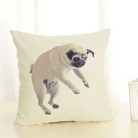 HKM-085715 Mediterranean Style Cotton Linen Pillow Cover - Lazy Pug Design, 45x45 cm
