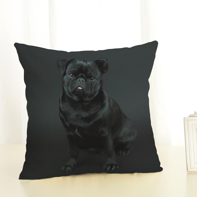HKM-085715 Mediterranean Style Cotton Linen Pillow Cover - Lazy Pug Design, 45x45 cm