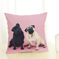 HKM-085715 Mediterranean Style Cotton Linen Pillow Cover - Lazy Pug Design, 45x45 cm