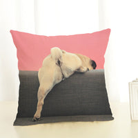 HKM-085715 Mediterranean Style Cotton Linen Pillow Cover - Lazy Pug Design, 45x45 cm