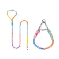 HKM-085715 Woven Cotton Dog Leash and Collar Set in Vibrant Colors for Comfortable Walks