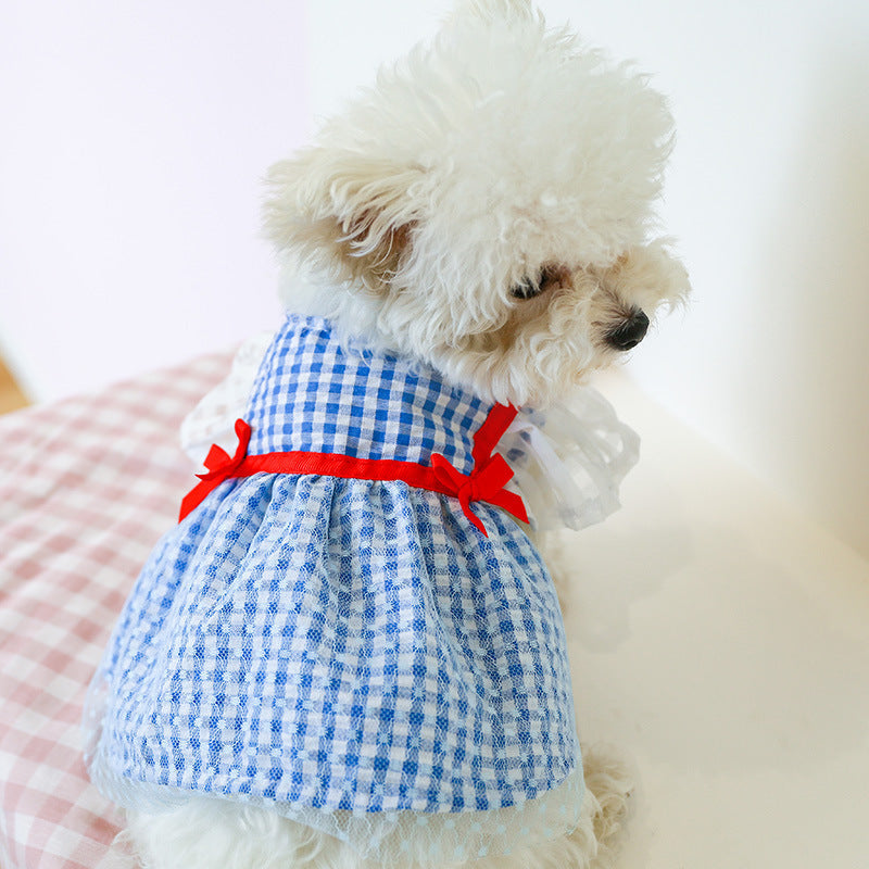 HKM-085715 Yellow Plaid Sunflower Bee Skirt for Cats - Casual Style Pet Clothing