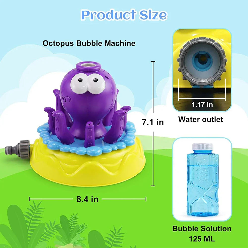 KTX-085843 2 in 1 360° Rotating Octopus Water Sprinkler Toy with Bubble Maker for Outdoor Fun