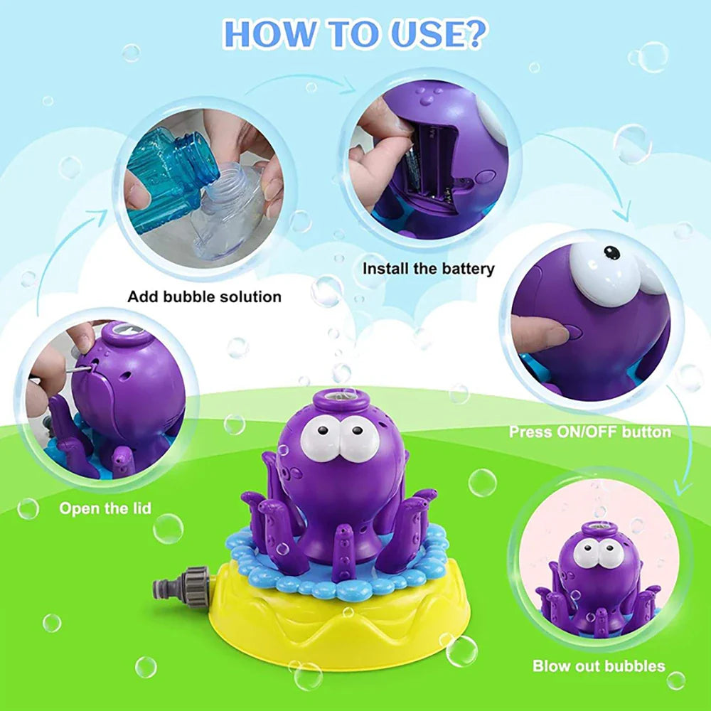 KTX-085843 2 in 1 360° Rotating Octopus Water Sprinkler Toy with Bubble Maker for Outdoor Fun
