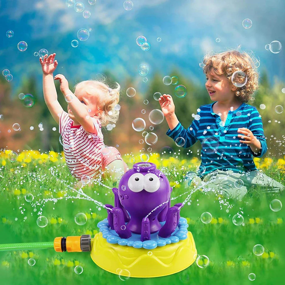 KTX-085843 2 in 1 360° Rotating Octopus Water Sprinkler Toy with Bubble Maker for Outdoor Fun