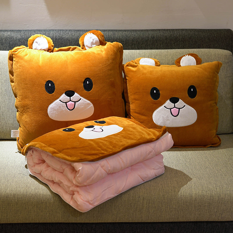 HKM-085907 Cartoon Anime Dual-Use Pillow Quilt for Office Naps & Travel - Soft Crystal Velvet, Small & Large Sizes Available