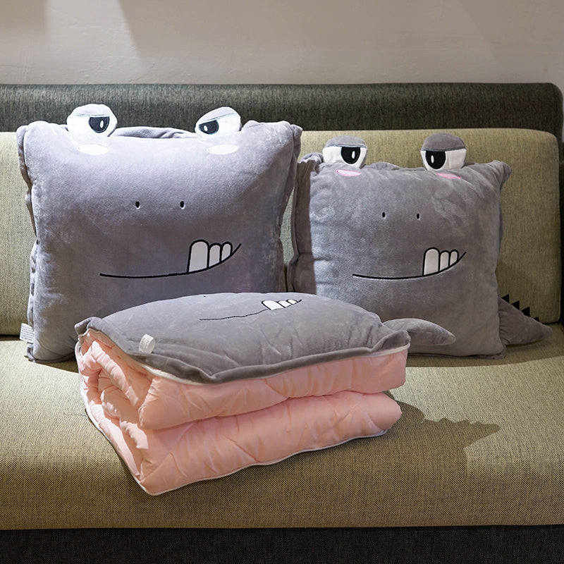 HKM-085907 Cartoon Anime Dual-Use Pillow Quilt for Office Naps & Travel - Soft Crystal Velvet, Small & Large Sizes Available