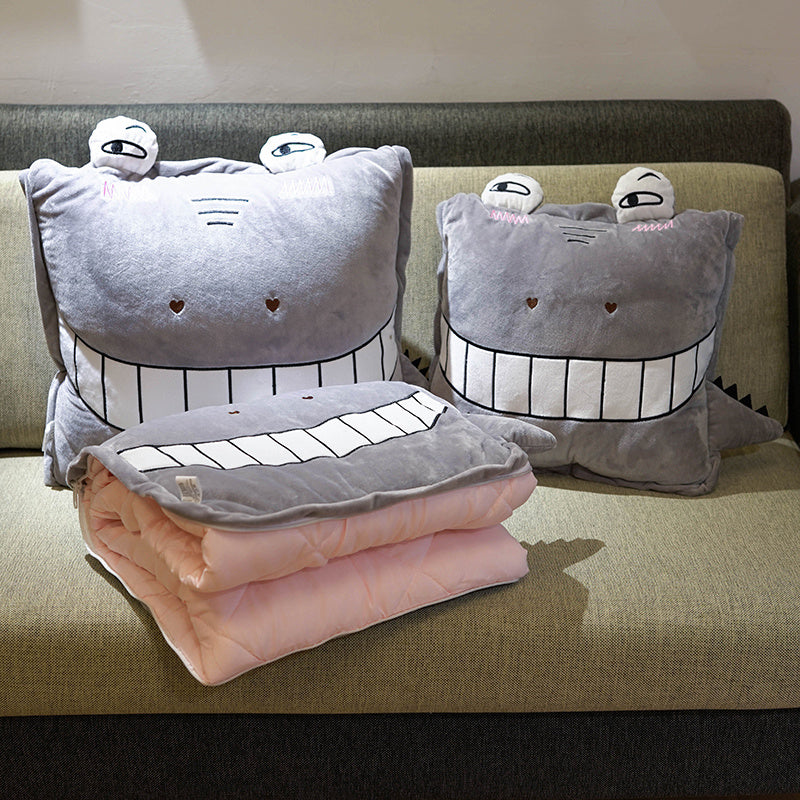 HKM-085907 Cartoon Anime Dual-Use Pillow Quilt for Office Naps & Travel - Soft Crystal Velvet, Small & Large Sizes Available