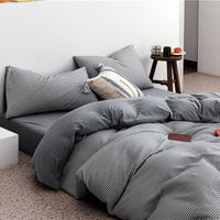 HKM-085907 Cotton Knitted Four-Piece Bedding Set with Geometric Patterns in Various Colors