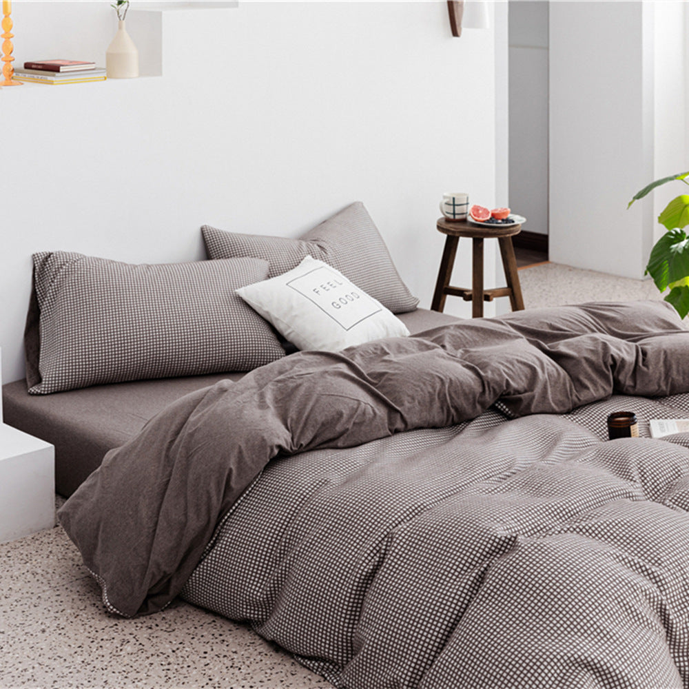 HKM-085907 Cotton Knitted Four-Piece Bedding Set with Geometric Patterns in Various Colors