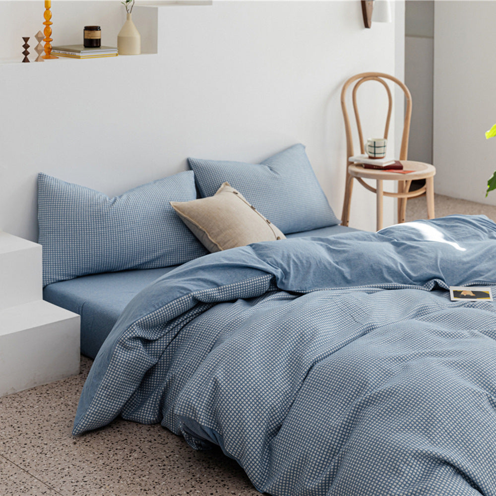 HKM-085907 Cotton Knitted Four-Piece Bedding Set with Geometric Patterns in Various Colors