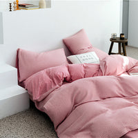 HKM-085907 Cotton Knitted Four-Piece Bedding Set with Geometric Patterns in Various Colors