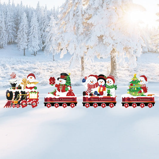 HKM-086035 Christmas Yard Sign Decoration Set – 4 Pack Multicolor Lawn Signs with Plastic Stakes for Holiday Outdoor Festivities