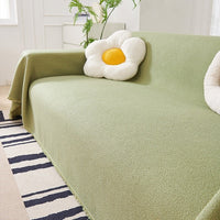 HKM-086547 Waterproof Teddy Plush Sofa Cover Set - Four Seasons Universal Non-Slip Towels in Creamy White, Gray, Warm Brown, Green