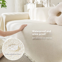 HKM-086547 Waterproof Teddy Plush Sofa Cover Set - Four Seasons Universal Non-Slip Towels in Creamy White, Gray, Warm Brown, Green