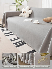 HKM-086547 Waterproof Teddy Plush Sofa Cover Set - Four Seasons Universal Non-Slip Towels in Creamy White, Gray, Warm Brown, Green
