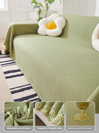 HKM-086547 Waterproof Teddy Plush Sofa Cover Set - Four Seasons Universal Non-Slip Towels in Creamy White, Gray, Warm Brown, Green