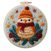 HKM-086739 Christmas Winter Landscape Bird Embroidery DIY Kit with Cotton and Linen Materials