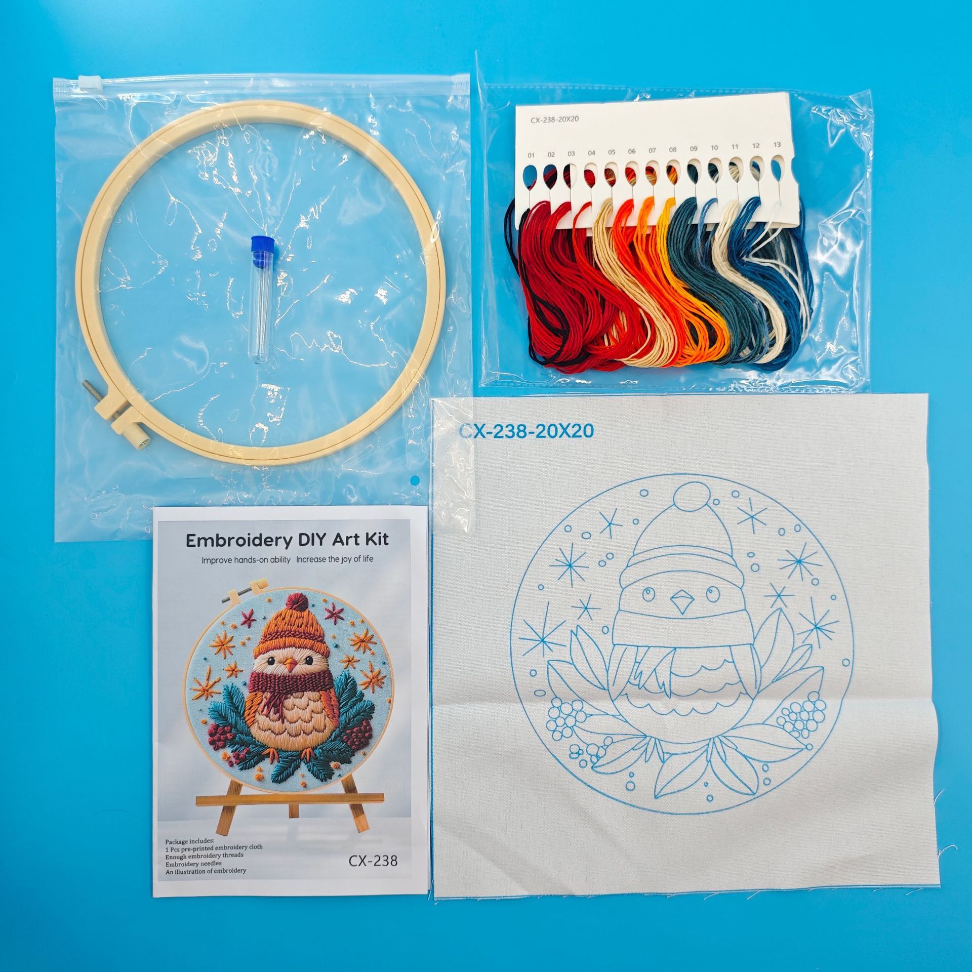 KTX-086739 Christmas Winter Landscape Bird Embroidery DIY Kit with Cotton and Linen Materials