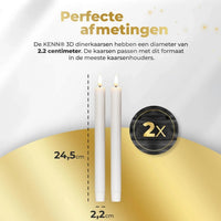 HKM-086867 Elegant White 3D Flame LED Taper Candle - 2.2cm Diameter, 24cm Height
