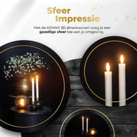 HKM-086867 Elegant White 3D Flame LED Taper Candle - 2.2cm Diameter, 24cm Height