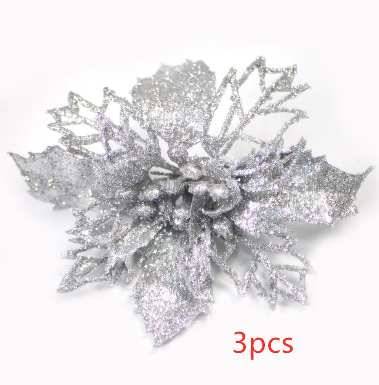 HKM-087187 Hollow Simulation Christmas Flower in Gold Dust Finish - 9.5 cm