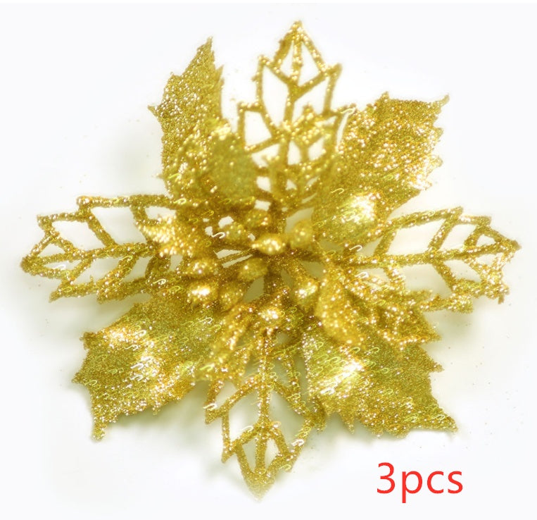 HKM-087187 Hollow Simulation Christmas Flower in Gold Dust Finish - 9.5 cm