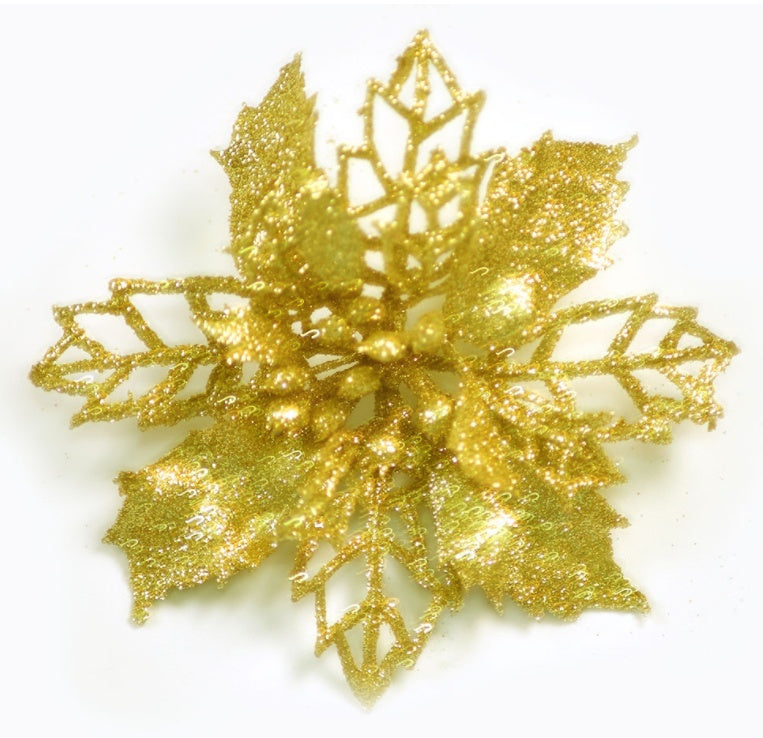 HKM-087187 Hollow Simulation Christmas Flower in Gold Dust Finish - 9.5 cm