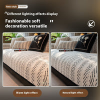 HKM-087955 Non-slip Plush Leather Sofa Cover with Stripe and Geometric Patterns in Black and White or Gray
