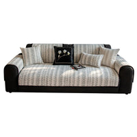 HKM-087955 Non-slip Plush Leather Sofa Cover with Stripe and Geometric Patterns in Black and White or Gray