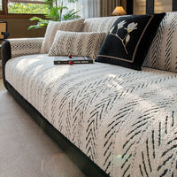HKM-087955 Non-slip Plush Leather Sofa Cover with Stripe and Geometric Patterns in Black and White or Gray