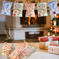 HKM-088019 48-Pack Christmas Advent Calendar Gift Bags with Stickers, Clips, and Rope - Festive Santa Claus and Snowman Designs