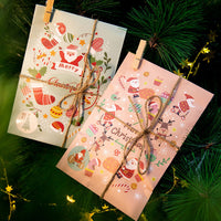 HKM-088019 48-Pack Christmas Advent Calendar Gift Bags with Stickers, Clips, and Rope - Festive Santa Claus and Snowman Designs