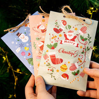 HKM-088019 48-Pack Christmas Advent Calendar Gift Bags with Stickers, Clips, and Rope - Festive Santa Claus and Snowman Designs