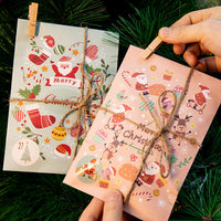 HKM-088019 48-Pack Christmas Advent Calendar Gift Bags with Stickers, Clips, and Rope - Festive Santa Claus and Snowman Designs