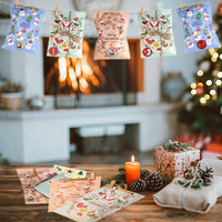 HKM-088019 48-Pack Christmas Advent Calendar Gift Bags with Stickers, Clips, and Rope - Festive Santa Claus and Snowman Designs
