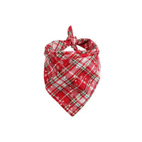 HKM-088147 Plaid Cotton Dog Scarf - Triangular Binder for Fashionable Pet Christmas Style